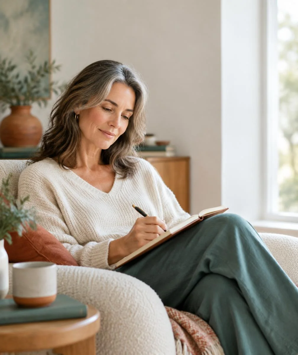 Woman journaling in soft natural light